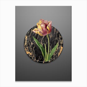 Vintage Tulip Botanical in Gilded Marble on Soft Gray Canvas Print