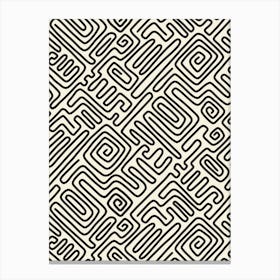 Mod Art Geometric Doodle Maze Grid Black Line Art on Cream White Canvas Print