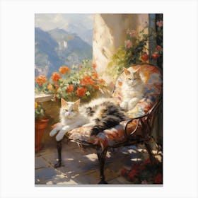 Two Cats Lounging In The Sun Rococo Style Canvas Print