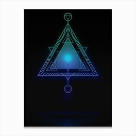 Neon Blue and Green Abstract Geometric Glyph on Black n.0196 Canvas Print