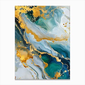 Gold And Blue Abstract Painting Canvas Print