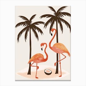Chilean Flamingo Coconut Trees Minimalist Illustration 3 Canvas Print