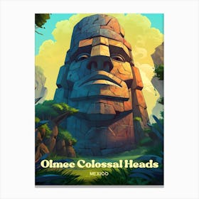 Olmec Colossal Heads Mexico Ancient Travel Illustration Canvas Print