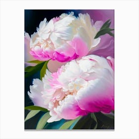 White Wings Peonies Pink Colourful Painting Canvas Print