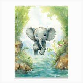 Elephant Painting Scuba Diving Watercolour 1 Canvas Print