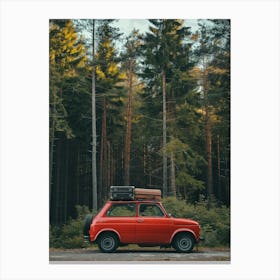 Red Car In The Forest Canvas Print