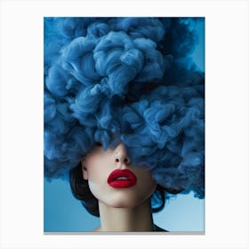 Beautiful Woman With Blue Smoke On Her Head Canvas Print