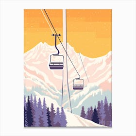 Jackson Hole Mountain Resort   Wyoming, Usa, Ski Resort Pastel Colours Illustration 1 Canvas Print