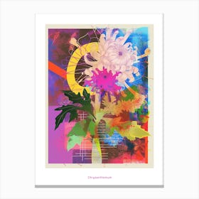 Chrysanthemum 2 Neon Flower Collage Poster Canvas Print