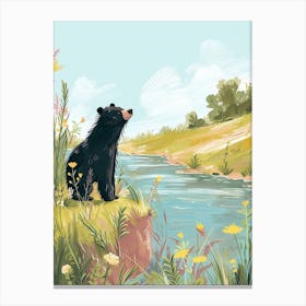 Sloth Bear Standing On A Riverbank Storybook Illustration 4 Canvas Print