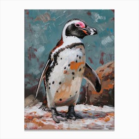 African Penguin Bartolom Island Oil Painting 3 Canvas Print