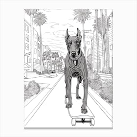 Doberman Pinscher Dog Skateboarding Line Art 2 Canvas Print