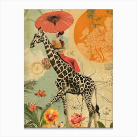 Giraffe With Umbrella Canvas Print