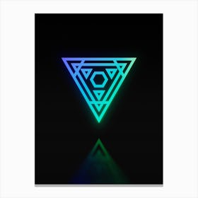 Neon Blue and Green Abstract Geometric Glyph on Black n.0443 Canvas Print