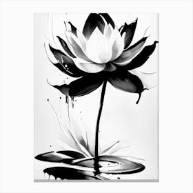 Lotus Symbol Black And White Painting Canvas Print