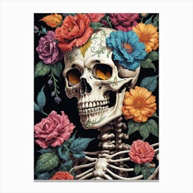 Floral Skeleton In The Style Of Pop Art (7) Canvas Print