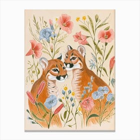 Folksy Floral Animal Drawing Puma Canvas Print