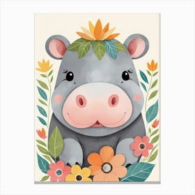 Floral Baby Hippo Nursery Illustration (56) Canvas Print