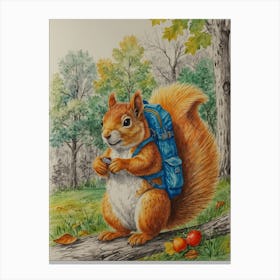 Squirrel With Backpack Canvas Print