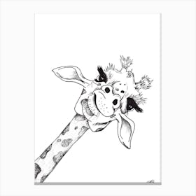 Black and White Giraffe Face Canvas Print