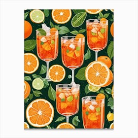 Aperol Spritz Pattern Cocktail Oranges Kitchen Art Art Print (6) Canvas Print