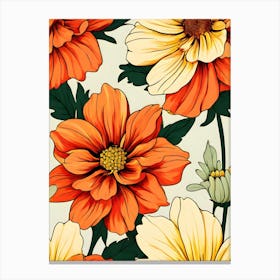 Seamless Pattern With Orange Flowers Canvas Print