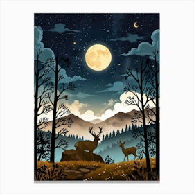 Deer In The Forest At Night 1 Canvas Print