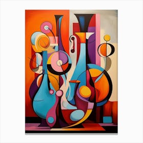 Still Life I, Abstract Vibrant Painting in Cubism Picasso Style Canvas Print