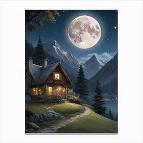 Moonlight Cabin Canvas Print