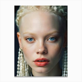 Portrait Of Albino Girl With Freckles and blue eyes 4 Canvas Print