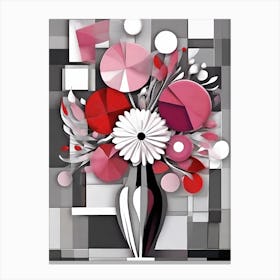 Pink Cubist Flowers In Vase Canvas Print