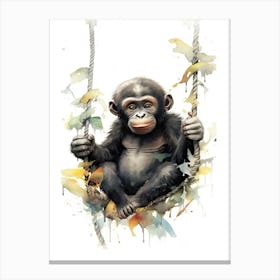 Baby Gorilla Art With Bananas Watercolour Nursery 4 Canvas Print