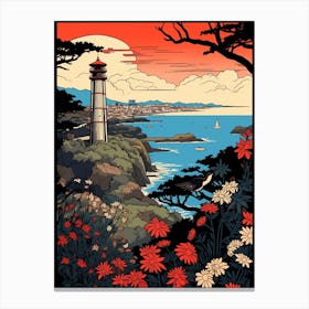Enoshima Island, Japan Vintage Travel Art 3 Canvas Print