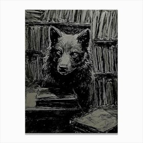 Wolf In The Library Canvas Print