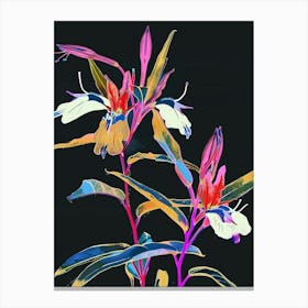 Neon Flowers On Black Lobelia 4 Canvas Print