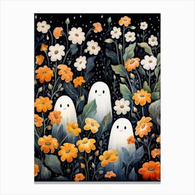 Cute Bedsheet Ghost, Botanical Halloween Watercolour 19 Canvas Print