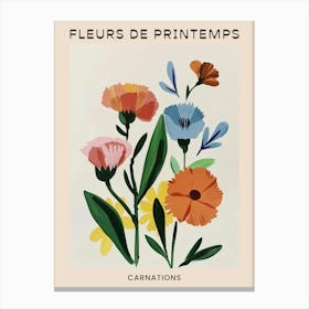 Spring Floral French Poster  Carnations 6 Canvas Print