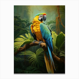 Perched Paradise: Macaw Jungle Bird Art Canvas Print