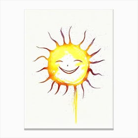 Smiling Sun Symbol Minimal Watercolour Canvas Print