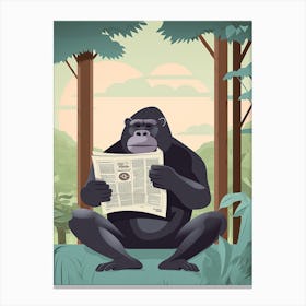 Gorilla Art Reading The Newspaper Cartoon Illustration 1 Canvas Print