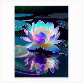 Blooming Lotus Flower In Pond Holographic 4 Canvas Print