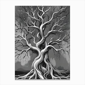 Abstract Black And White Illustration Of A Tree With Twisted Branches 1 Canvas Print