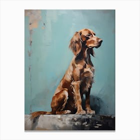 Irish Setter Dog, Painting In Light Teal And Brown 0 Canvas Print