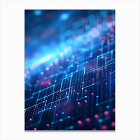 Abstract Background With Blue And Pink Glowing Lines, Dots, And Grid Patterns Against A Dark Background, Creating A Sense Of Depth And Perspective Canvas Print