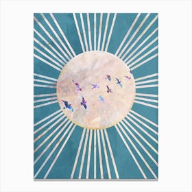 Birds Flying In The Sky with sun Canvas Print