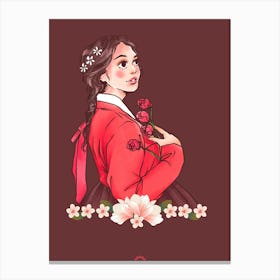 Korean Girl With Flowers Canvas Print