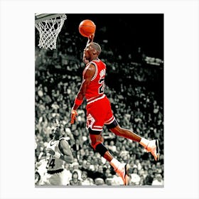 Michael Jordan Of The Chicago Bulls Dunks Against Jeff Malone Of The Washington Bullets Circa 1990 Canvas Print