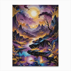 Deep Purple And Golden Moonlight Canvas Print