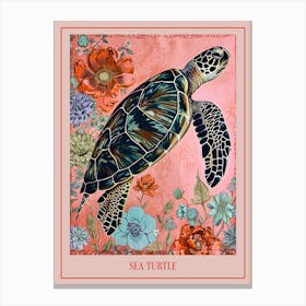 Floral Animal Painting Sea Turtle 2 Poster Canvas Print