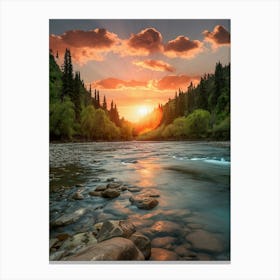 Sunrise Over A River 1 Canvas Print